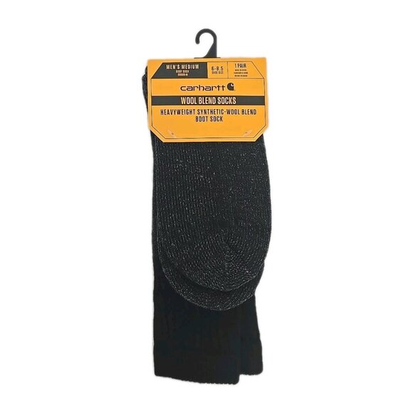 2 PAIR New Carhartt Boot Socks Men Medium 6-8½ Black Heavyweight Synthetic Wool - Picture 2 of 8